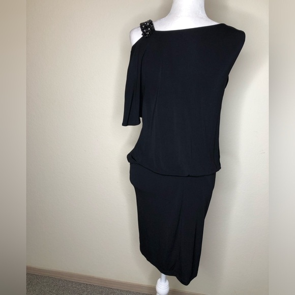 David Meister One Shoulder Cocktail Mini Dress Black Wedding Guest Dress Size:6 - Picture 2 of 13